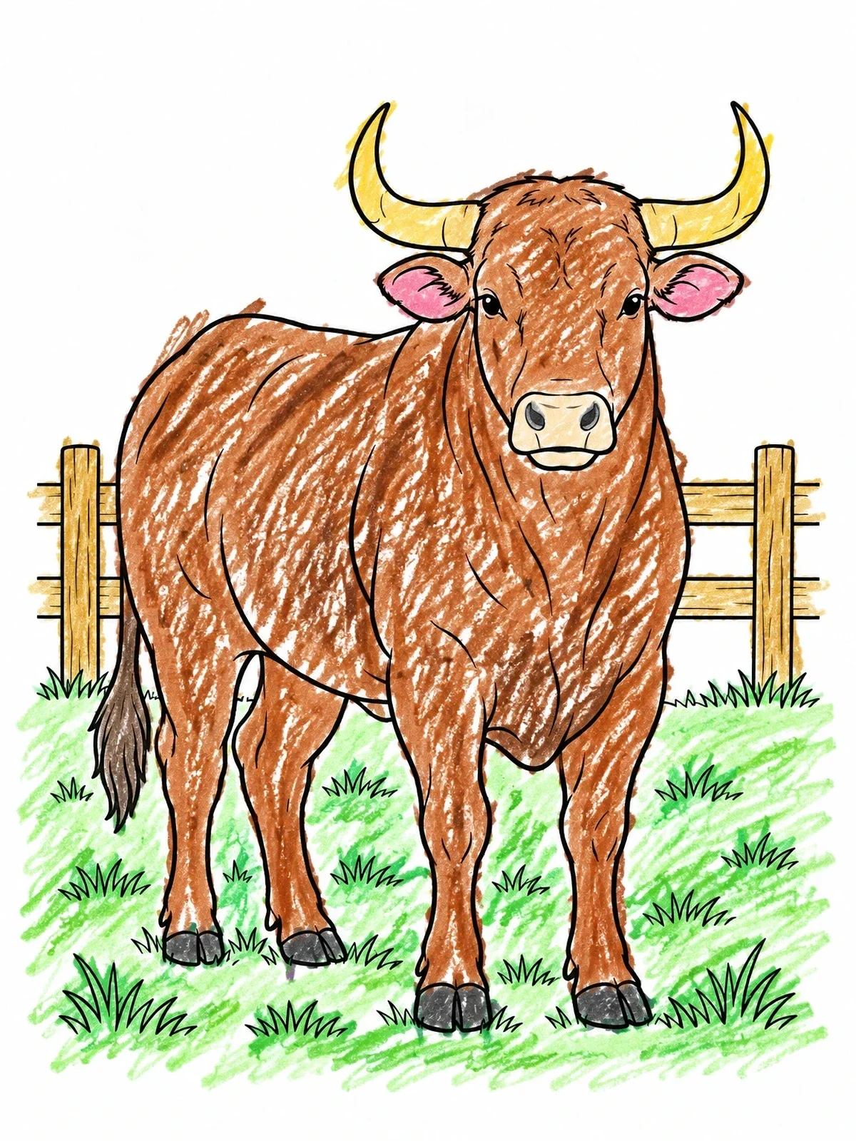 Colored example of the Horned Bull In Pasture coloring page