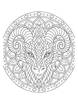 Free printable Horned Dragon Mandala coloring page