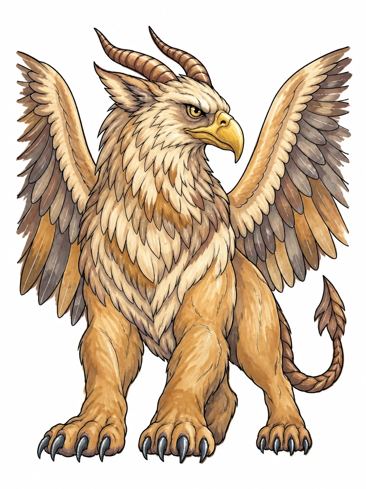 Colored example of the Majestic Horned Griffin Monster coloring page