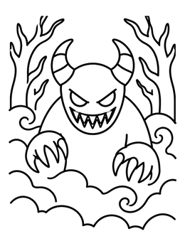 Free printable Horned Monster In Spooky Forest coloring page