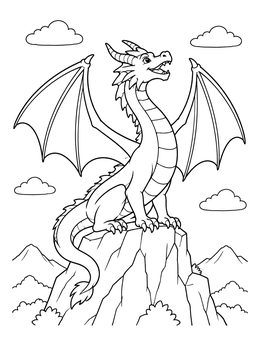 Free printable Horned Dragon On Mountain Peak coloring page