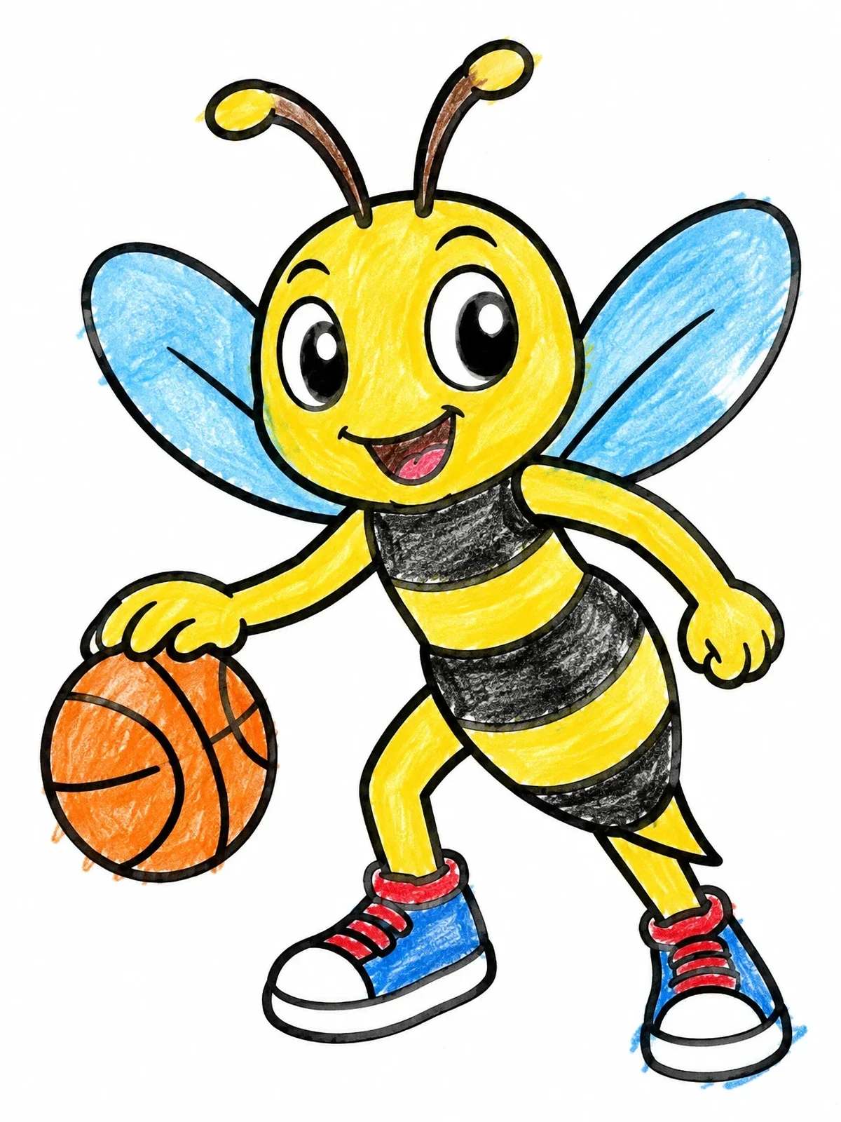 Colored example of the Hornet Mascot Dribbling A Basketball coloring page