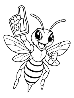 Energetic mascot on this hornet coloring page wearing a number one foam finger.