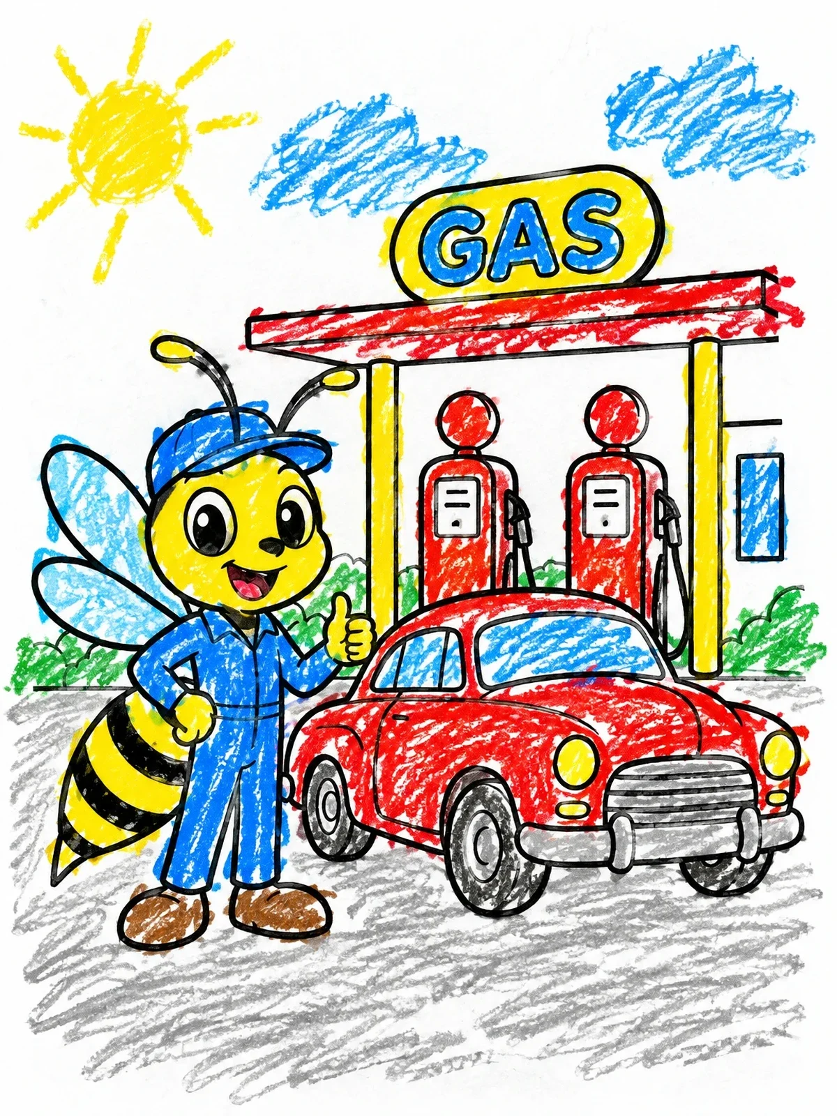 Colored example of the Friendly Hornet Mechanic At Gas Station coloring page