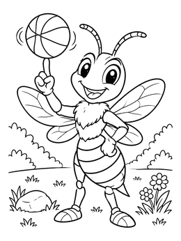Free printable Hornet Mascot Spinning A Basketball coloring page