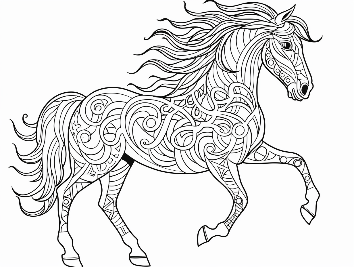 Horse And Nature Coloring Design - Coloring Page