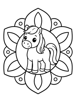 Free printable Cute Pony Inside Floral Mandala coloring page