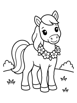 Free printable Cute Pony With Flower Garland coloring page