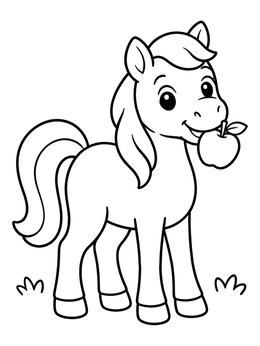 Free printable Cute Pony Holding An Apple coloring page