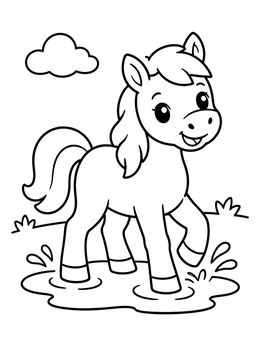 Free printable Cute Pony Splashing In Puddle coloring page
