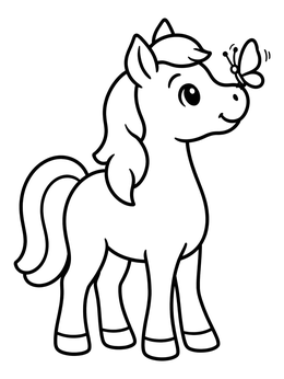 Free printable Cute Pony With Butterfly On Nose coloring page