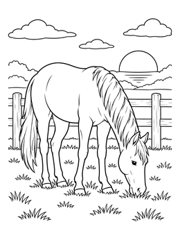 Free printable Horse Grazing At Sunset coloring page