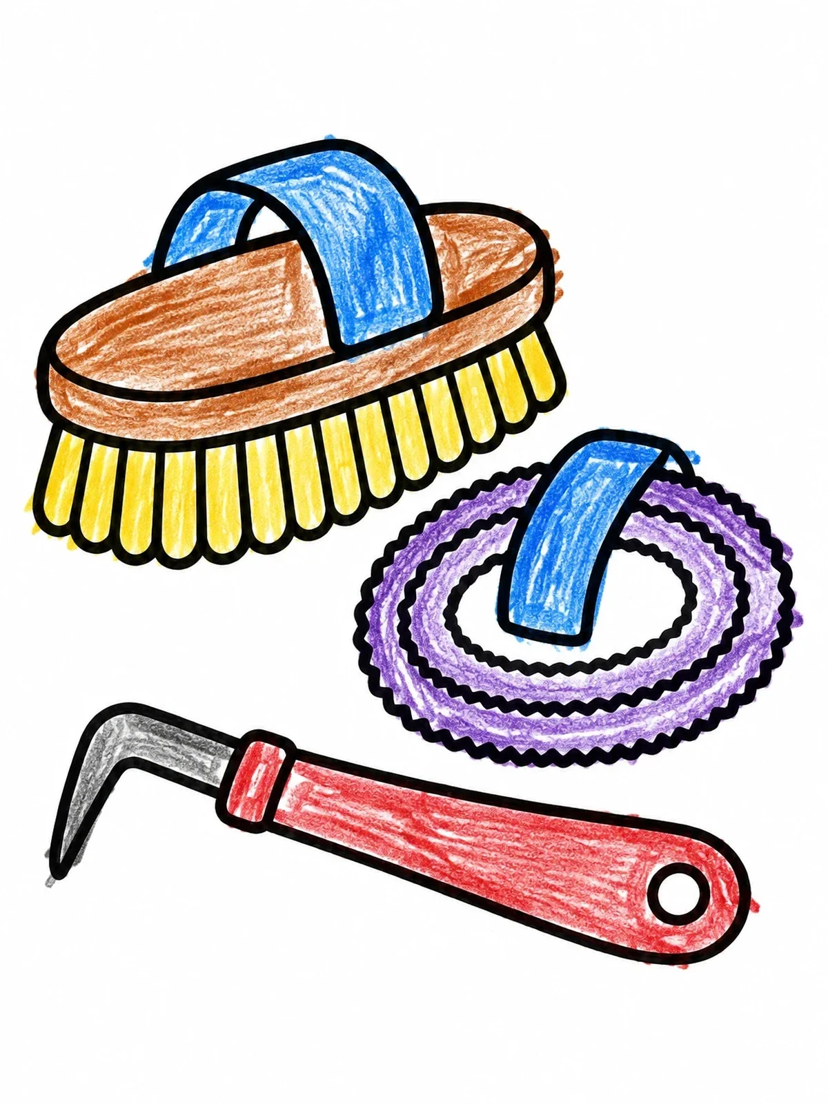 Colored example of the Equestrian Horse Grooming Kit Set coloring page