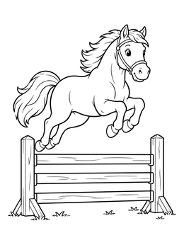Free printable Cute Pony Jumping Fence coloring page
