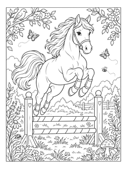Free printable Cute Pony Jumping Over Fence coloring page