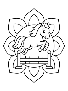 Free printable Cute Pony Jumping Over Hurdle coloring page