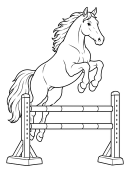 Free printable Horse Jumping Over High Obstacle coloring page