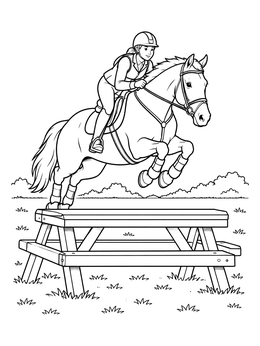 Free printable Horse Jumping Over A Picnic Table coloring page