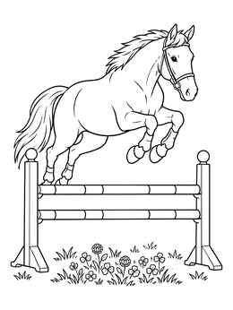 Free printable Horse Leaping Over Show Jump coloring page