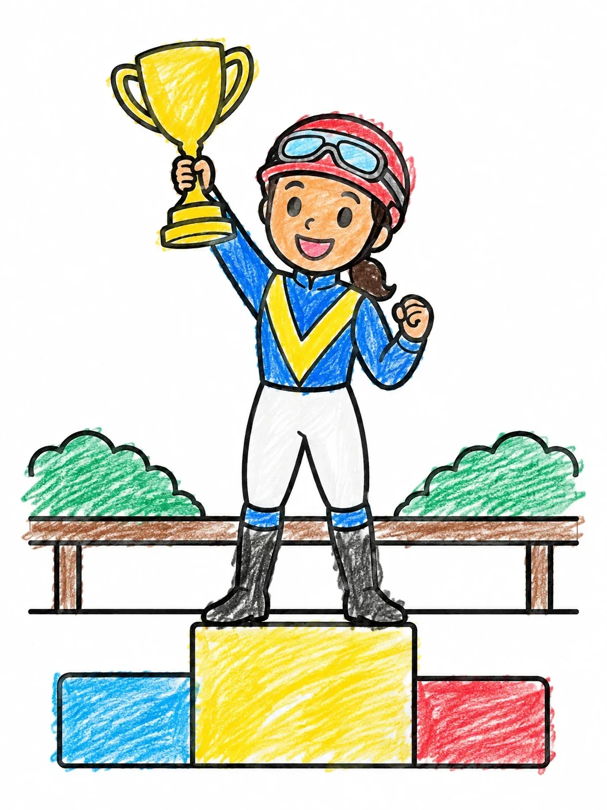 Colored example of the Champion Jockey On The Podium coloring page