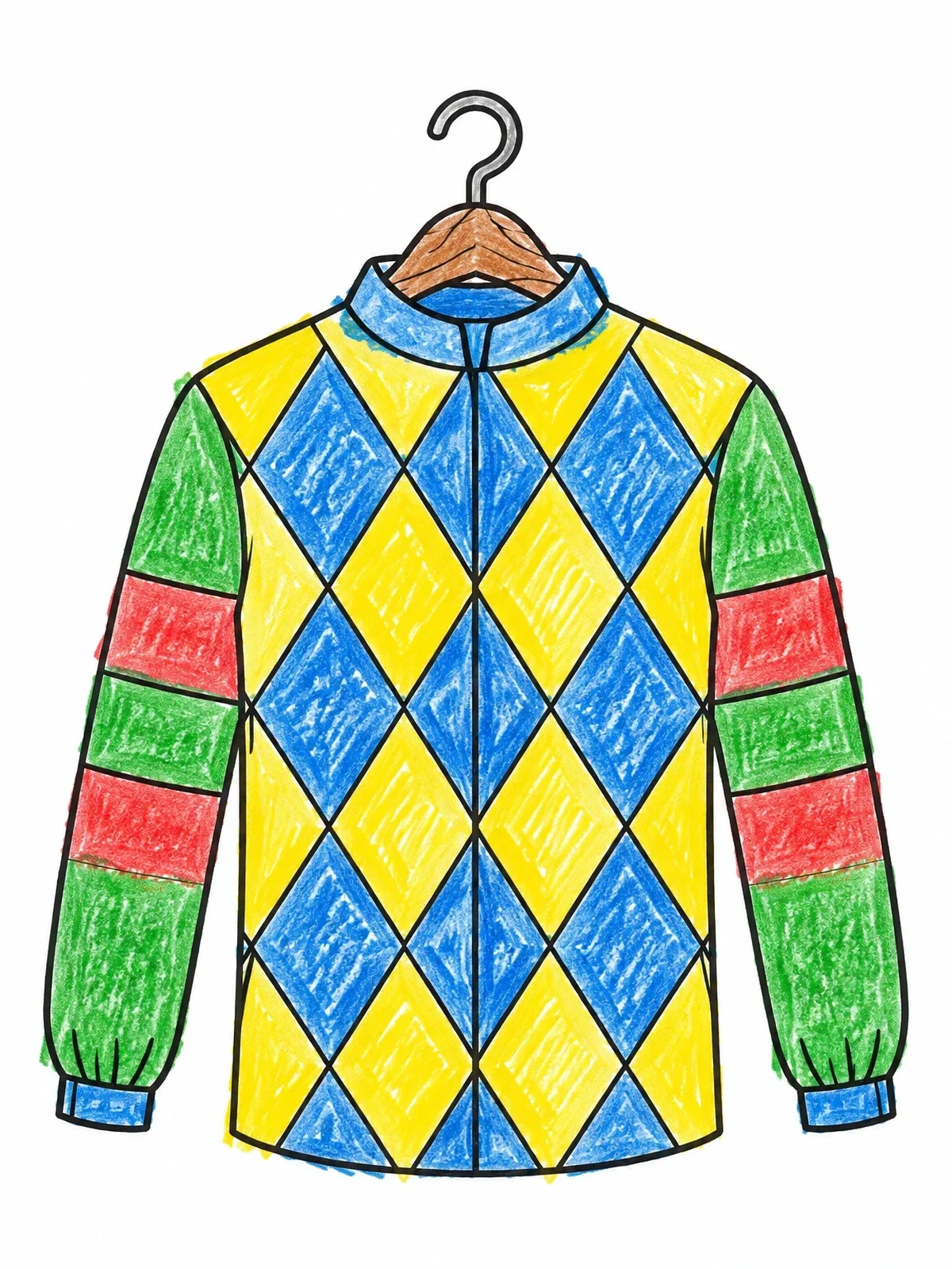 Colored example of the Patterned Jockey Racing Silk Jersey coloring page
