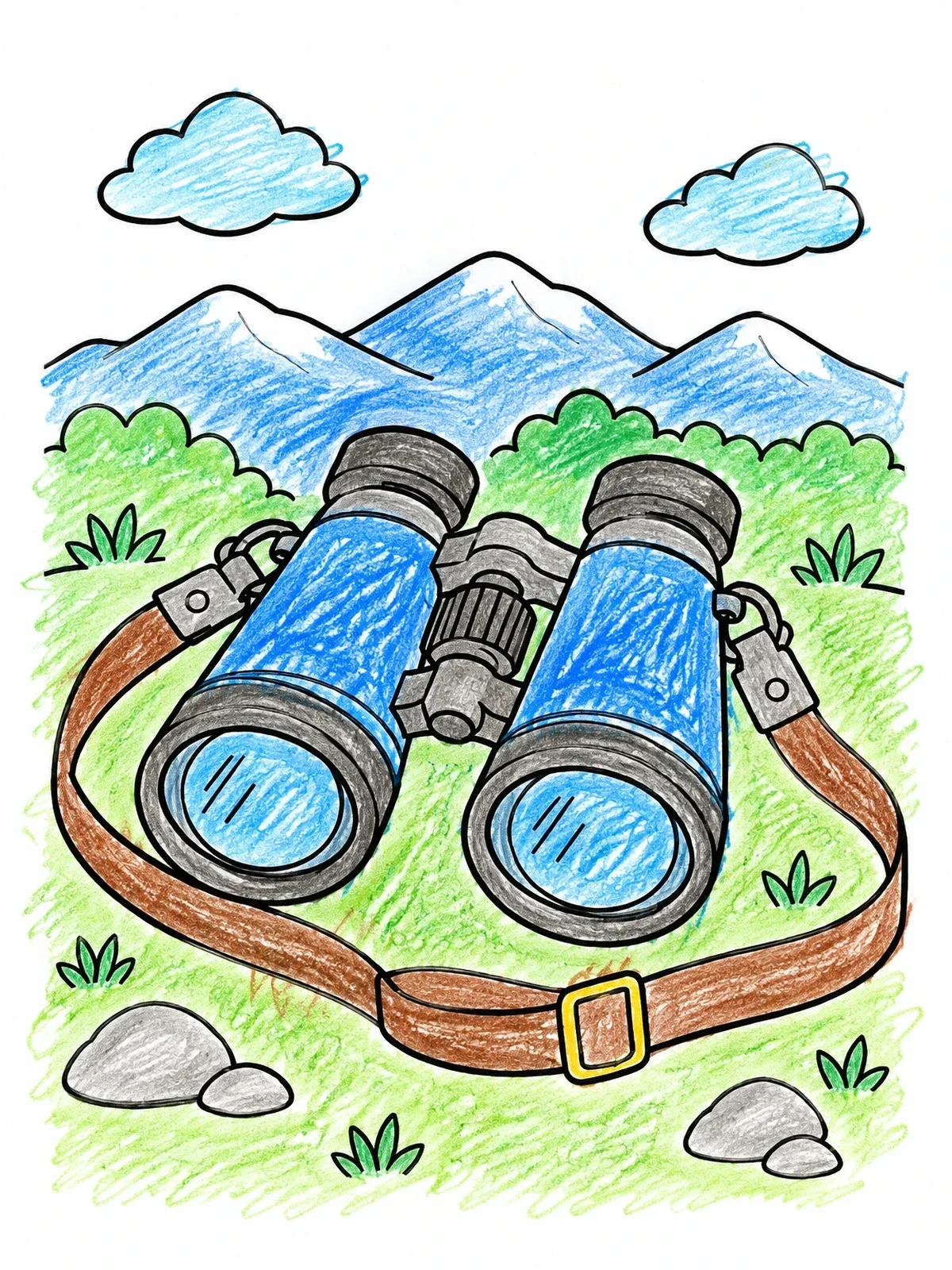 Colored example of the Spectator Binoculars In Nature coloring page