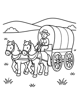 Free printable Horse Team Pulling A Covered Wagon coloring page