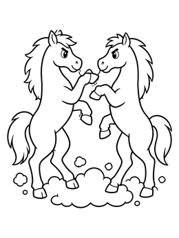 Two playful horses rearing up on this horse coloring page.
