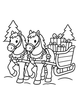 Free printable Draft Horses Pulling Christmas Sleigh coloring page