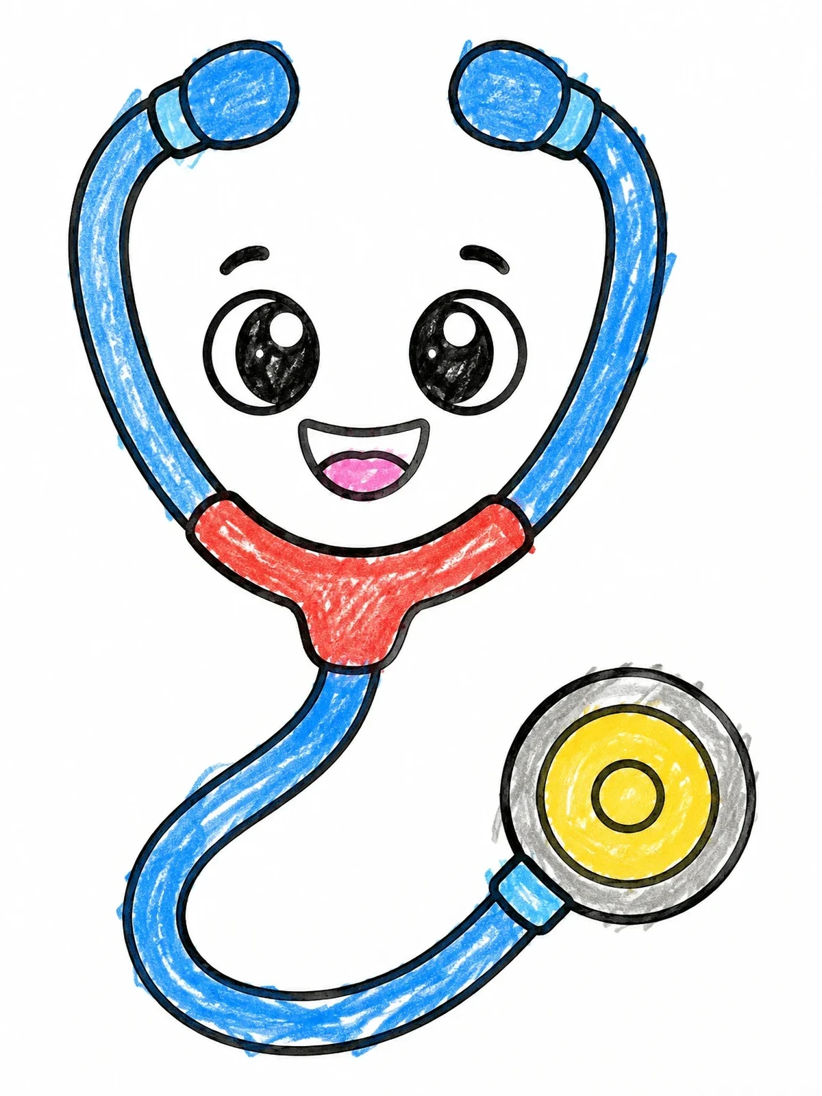 Colored example of the Cute Cartoon Stethoscope coloring page