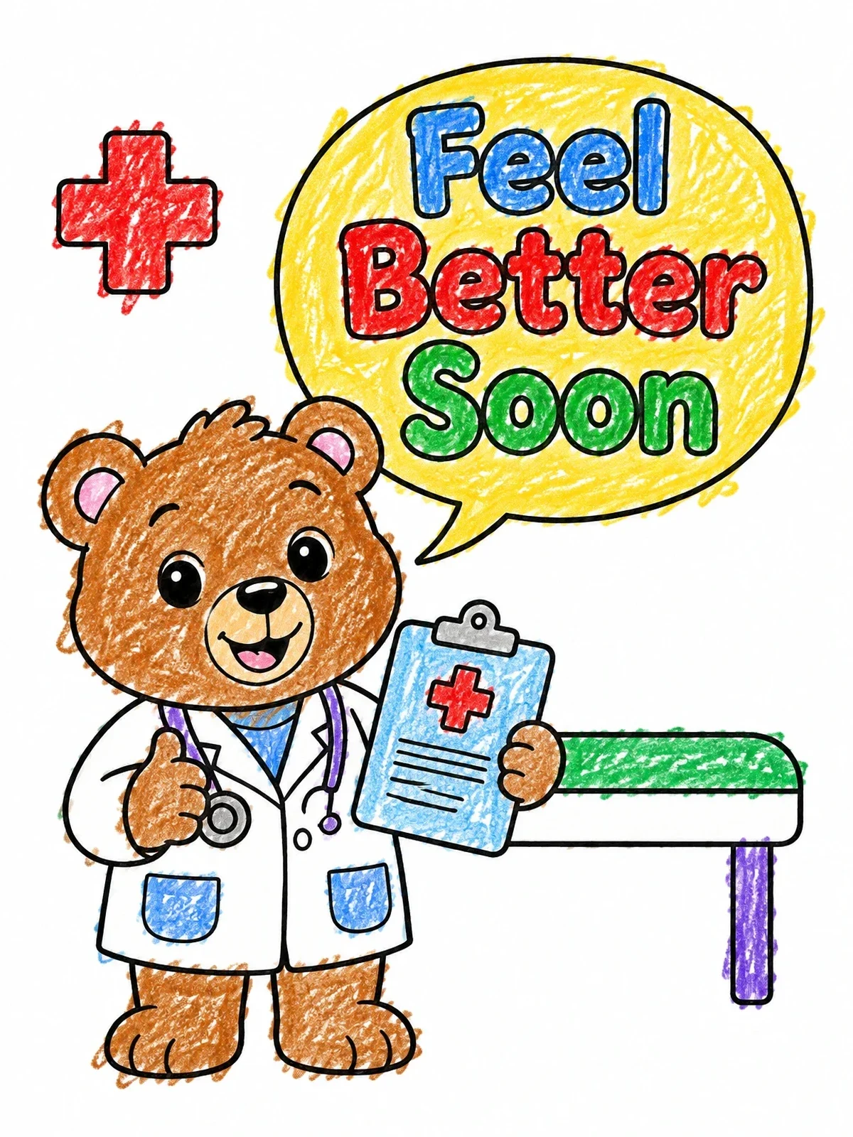 Colored example of the Doctor Bear With Medical Clipboard coloring page