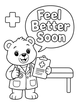 Free printable Doctor Bear With Medical Clipboard coloring page