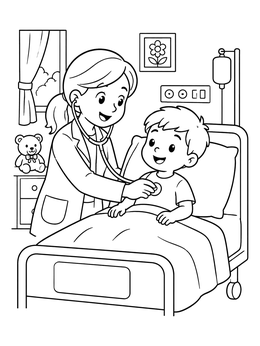 Free printable Doctor Examining A Child Patient coloring page