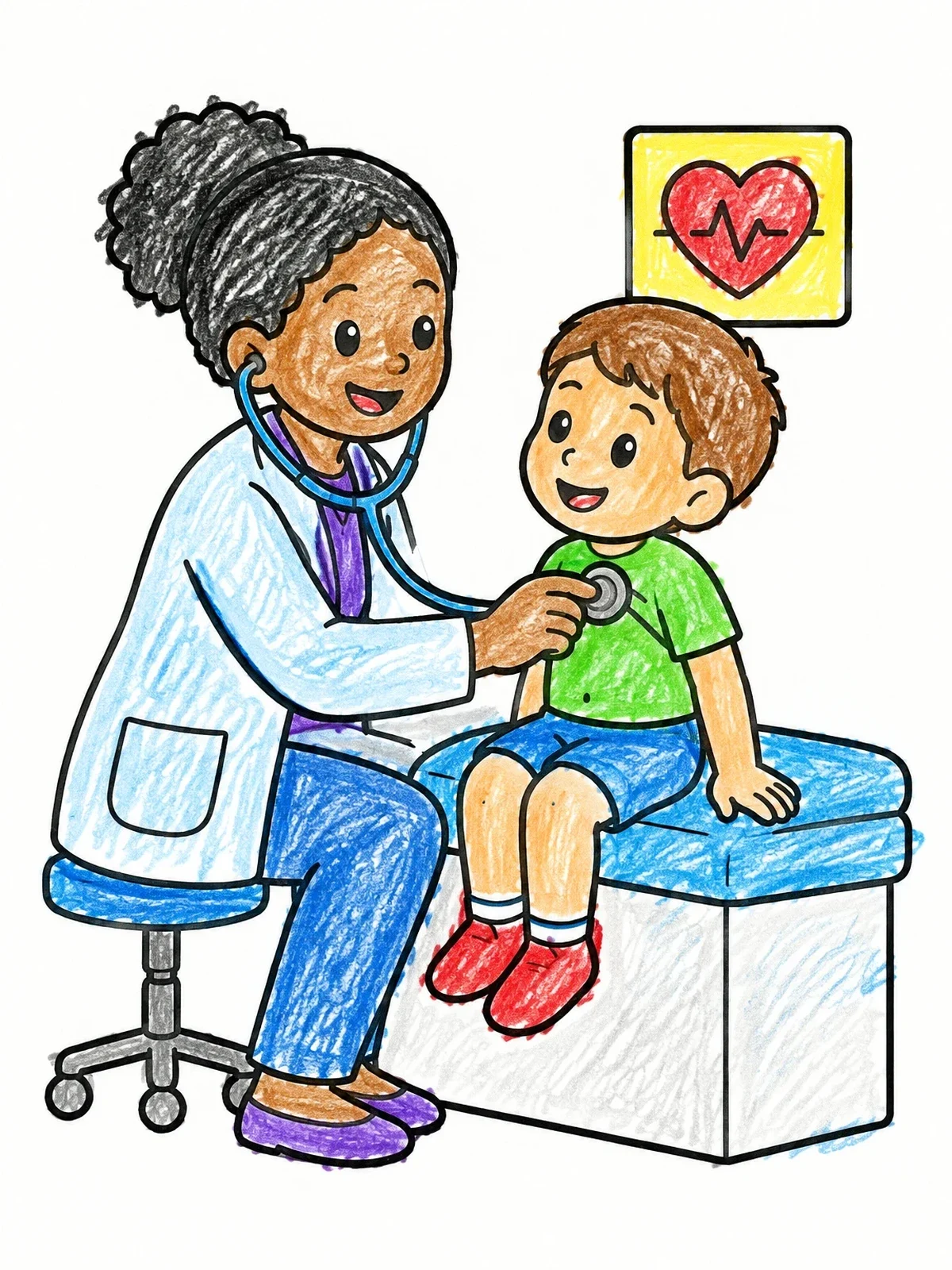 Colored example of the Doctor Examining A Young Patient coloring page