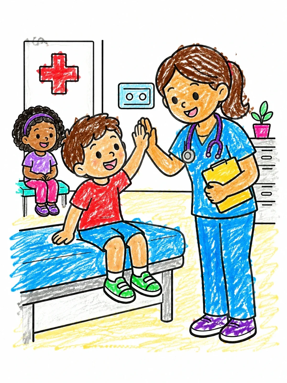 Colored example of the Doctor Giving Boy A High Five coloring page