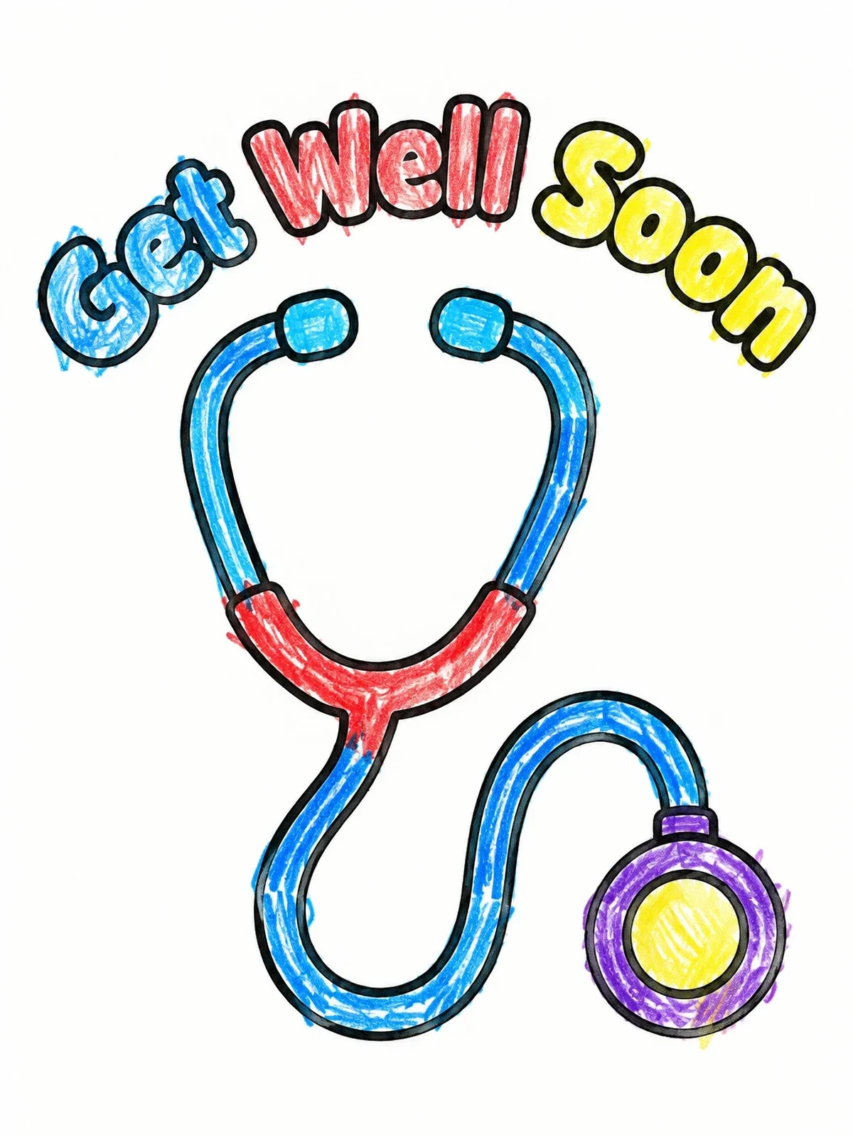 Colored example of the Get Well Soon Stethoscope coloring page