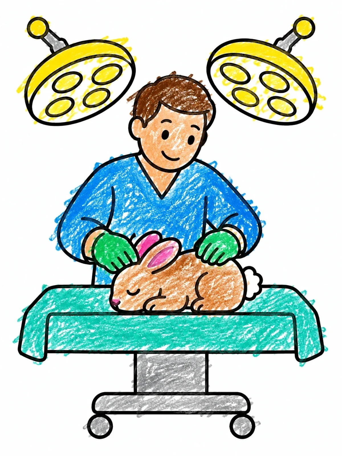 Colored example of the Veterinarian Caring For A Rabbit coloring page