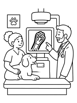 Free printable Veterinarian Examining Dog Paw X Ray coloring page