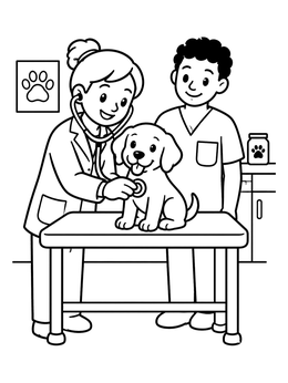 Free printable Veterinarian Examining Cute Puppy coloring page