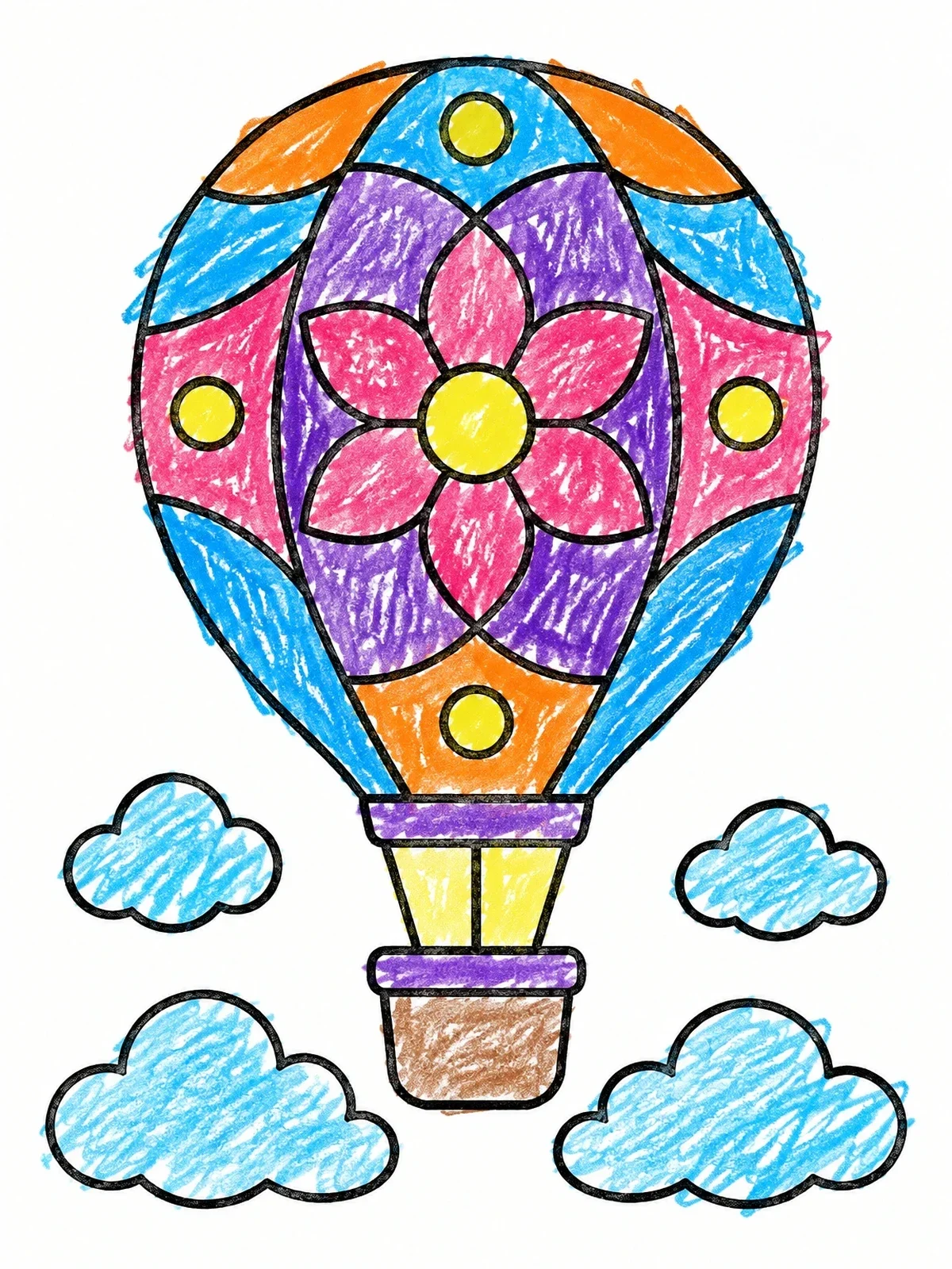 Colored example of the Patterned Hot Air Balloon Above Clouds coloring page