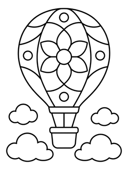 Free printable Patterned Hot Air Balloon Above Clouds coloring page