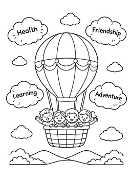 Free printable Hot Air Balloon Goal Setting coloring page