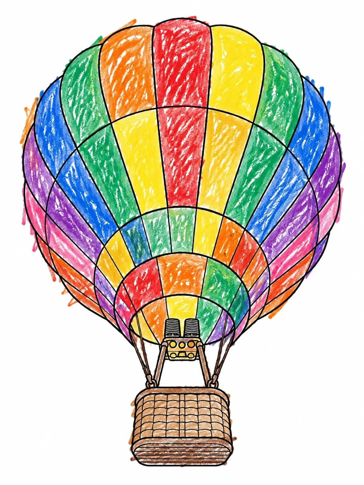 Colored example of the Hot Air Balloon Upward View coloring page