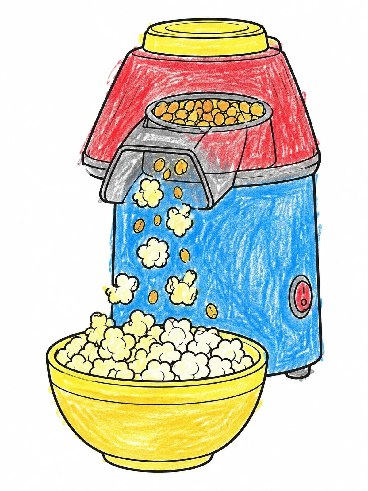 Colored example of the Hot Air Popcorn Maker And Bowl coloring page