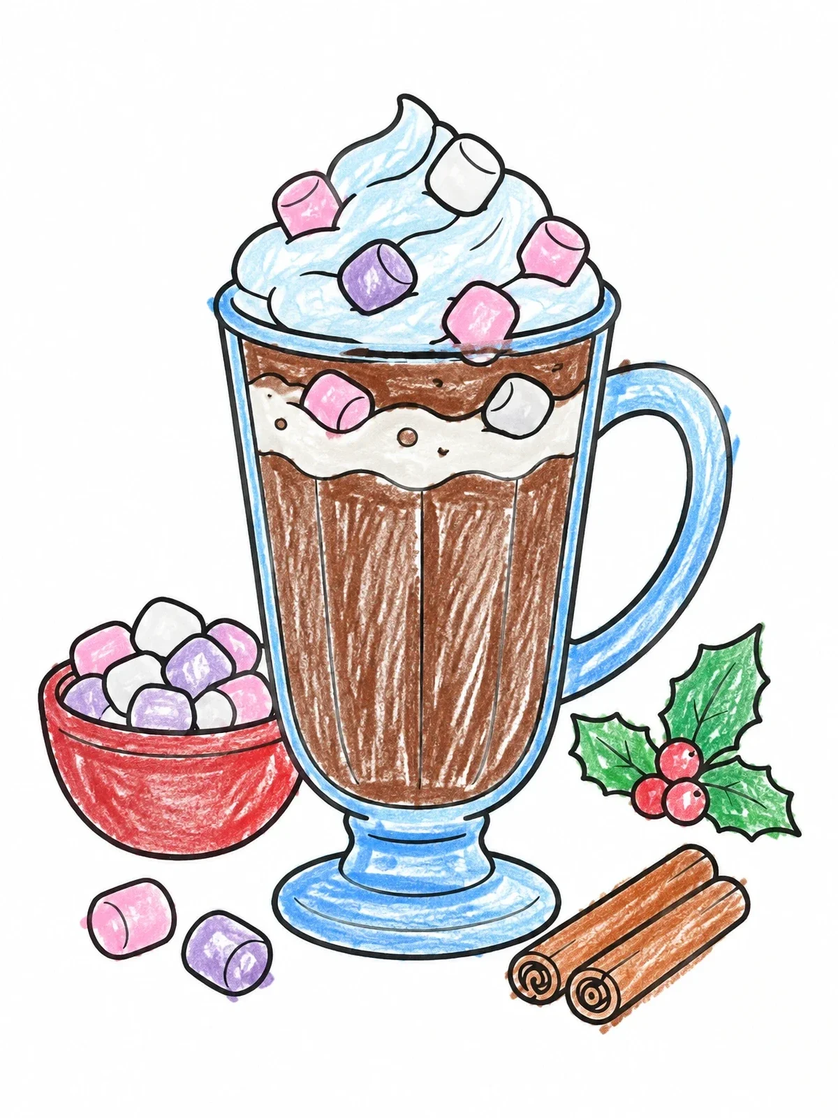 Colored example of the Hot Chocolate With Fluffy Marshmallows coloring page