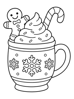 Free printable Hot Cocoa Mug With Gingerbread Man coloring page