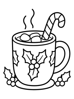 Free printable Hot Cocoa Mug With Holly Pattern coloring page