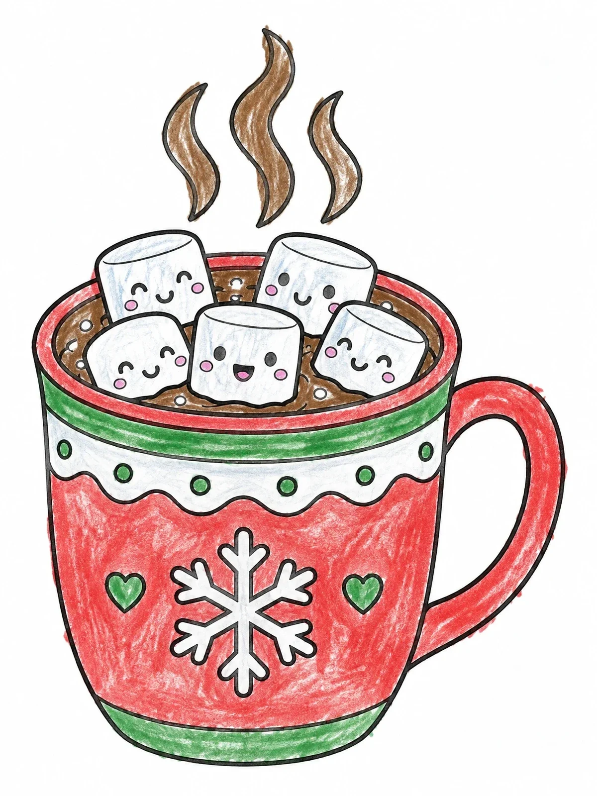 Colored example of the Hot Cocoa Mug With Marshmallows coloring page