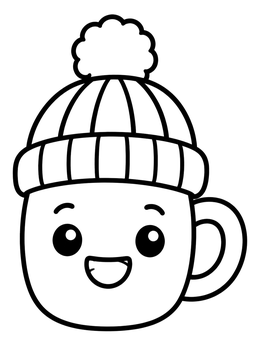 Free printable Cute Cocoa Mug Wearing Winter Beanie coloring page