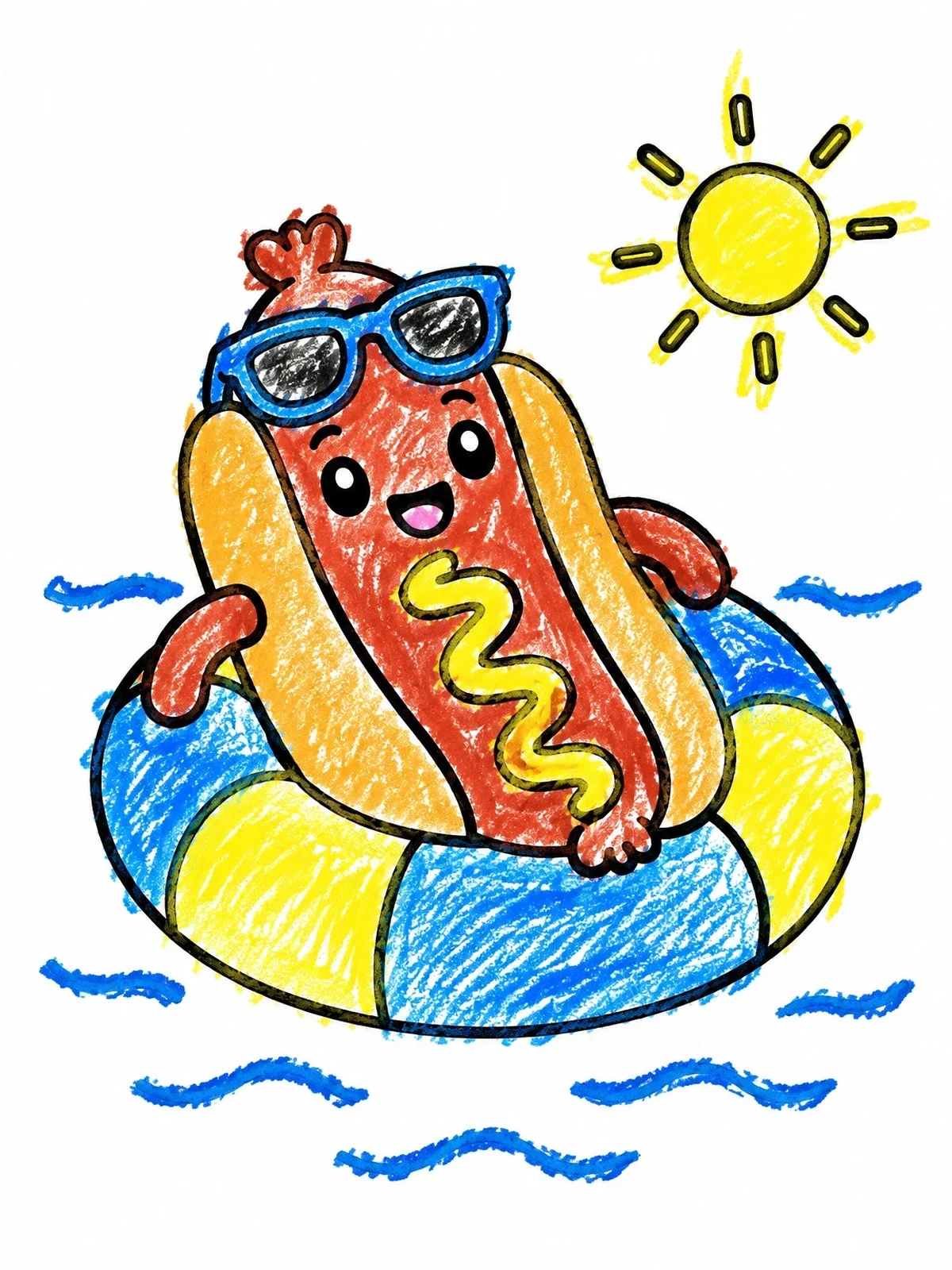 Colored example of the Hot Dog Floating On Inner Tube coloring page